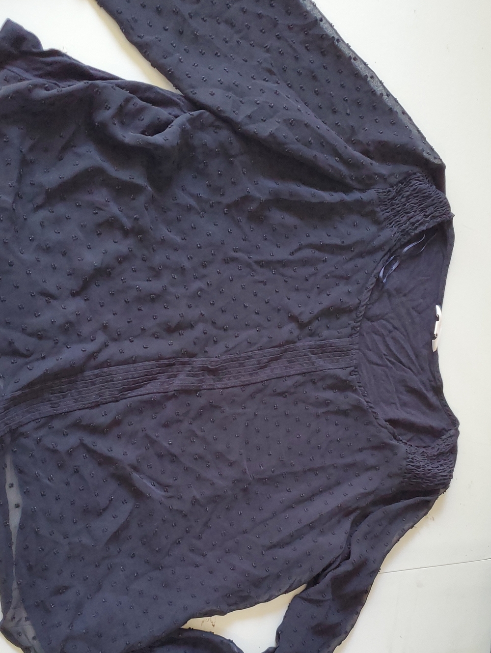 LC Lauren Conrad Navy Swiss Dot Pintuck Blouse
